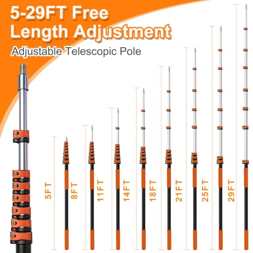 35FT Window Cleaning Kit, 2-in-1 Squeegee with 5-29FT Telescoping Pole & Flip-Lock & Screw Dual Locking, Professional Long Handle Washing Tool for High Windows - size: 5-29FT
