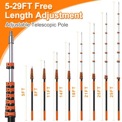 35FT Window Cleaning Kit, 2-in-1 Squeegee with 5-29FT Telescoping Pole & Flip-Lock & Screw Dual Locking, Professional Long Handle Washing Tool for High Windows - size: 5-29FT