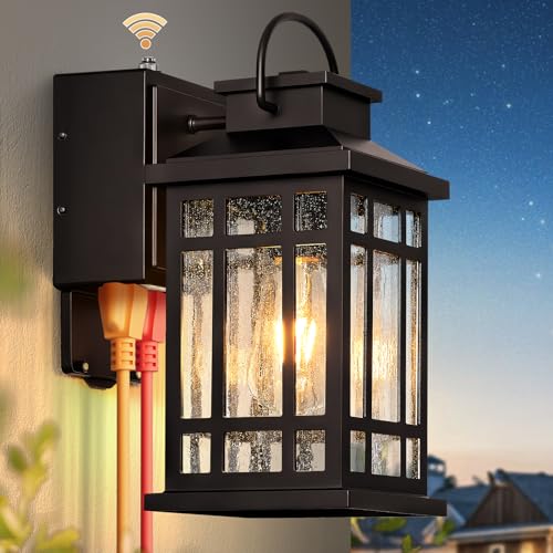 Dusk to Dawn Outdoor Lighting with GFCI Outlet, Oil Rubbed Bronze - color: ORB, size: D2D 1-Pack