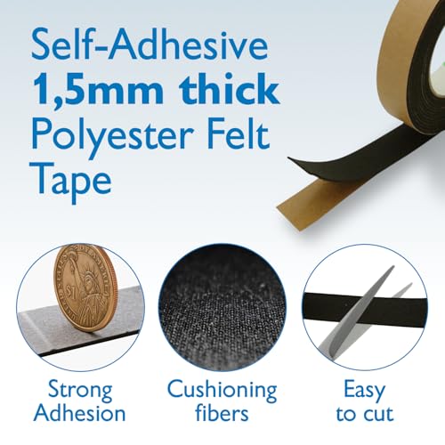 FindTape Polyester 1.5mm Felt Tape – 2 in. x 50 ft. Felt Strips with Adhesive Backing and Furniture Strips, Great for Arts and Crafts, Classrooms, and Protecting Furniture (Black) - color: Black, size: 2 in x 50 ft