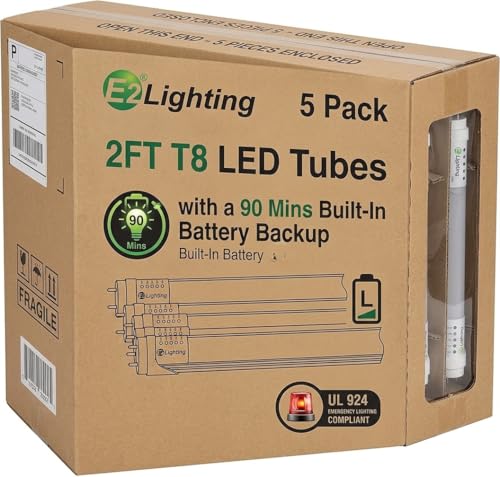 E2 LIGHTING 2Ft T8 LED Emergency Tube, 9W, 5 Pack, 120 to 277V, 1215 Lumens - color: Tunable 2700k-5000k, size: 2 Feet