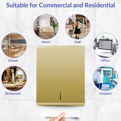 Stardrix Paper Towel Dispenser Wall Mount, Brushed Gold Stainless Steel Commercial Paper Towel Holder with Lock, Large Capacity 400 C Fold/525 Multifold Towels - color: Gold, size: 400 C Fold/525 Multi-Fold with Lock