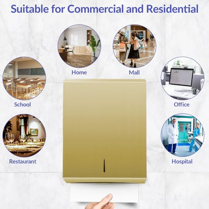 Stardrix Paper Towel Dispenser Wall Mount, Brushed Gold Stainless Steel Commercial Paper Towel Holder with Lock, Large Capacity 400 C Fold/525 Multifold Towels (Pack of 2) - color: Gold, size: 400 C Fold/525 Multi-Fold with Lock (Pack of 2)