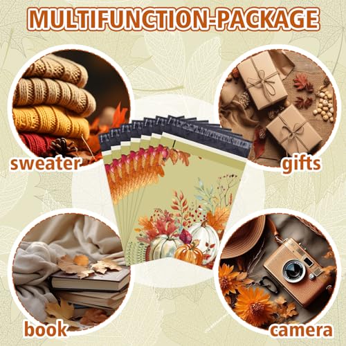 JarThenaAMCS 100Pcs Fall Poly Mailers 10 x 13 Inch Watercolor Autumn Pumpkin Packaging Bags Self Seal Mailing Envelope Bags for Harvest Thanksgiving Small Business Clothing Gift - style: fall pumpkin