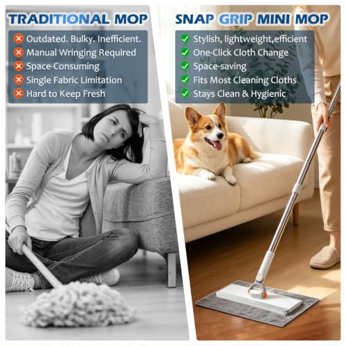 Masthome Hands Free Snap Grip Clamp Flat Mop. Includes 2 Microfiber Cloths - color: Large White Orange