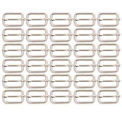 BIKICOCO Metal Slide Adjuster Buckle Tri-Glides with Movable Center Bar, for Straps, 1 x 0.6 Inch, Silver, Pack of 30 - color: Silver X 30 Pcs