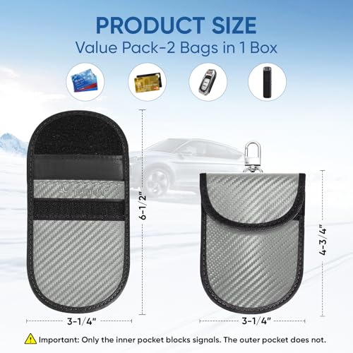 TICONN 2PK Faraday Bag for Car Key Fob, Anti-Theft NFC RFID Blocking Pouch - color: Grey, size: Small