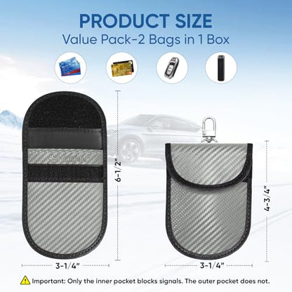 TICONN 2PK Faraday Bag for Car Key Fob, Anti-Theft NFC RFID Blocking Pouch - color: Grey, size: Small