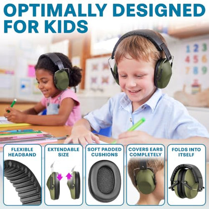 Kids Noise Canceling Headphones - 31 dB (2K Hz) - Ear Protection Earmuffs - color: Green
