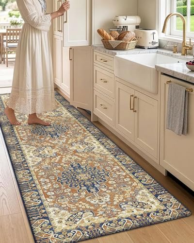 DEXI Kitchen Floor Mats Cushioned Anti Fatigue Runner 24x87 Brown Beige - color: Beige/Brown, size: 87"L x 24"W x 0.4"Th
