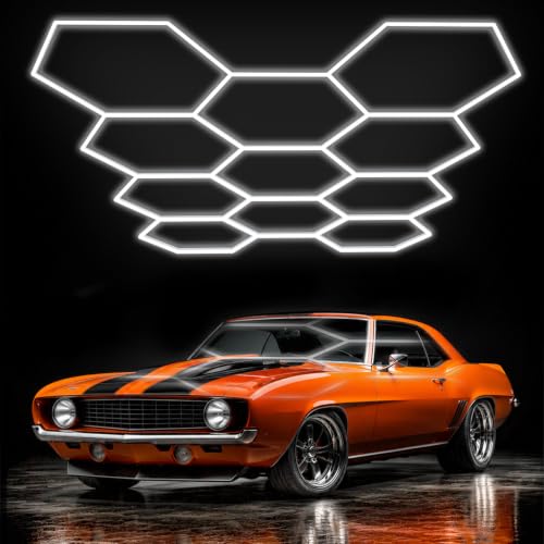 LZHOME Hexagon LED Garage Light: Super Bright 39600LM 11 Grids Hexagon Garage Light, 5000K Honeycomb Lights Ceiling for Garage, Warehouse, Car Detailing Shop, Exhibition Hall, Gym - size: 11 HEX