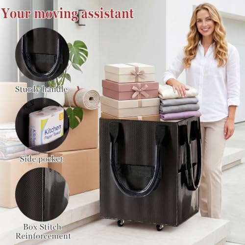 Reusable Grocery Bag on Wheel, Foldable Shopping Cart with Wheels, Can Carry up to 67 Pounds, Suitable for Groceries, Laundry, Camping and Moving. (Black - Large) - color: Black - Large