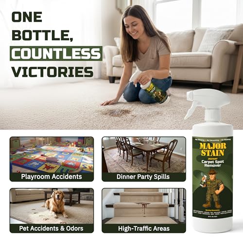 Major Stain Carpet Stain Remover Spray – 32oz – Powerful Carpet Cleaner Spray & Spot Remover for Carpet, Upholstery & Rugs – Removes Wine, Coffee, Grease & Food Stains – Fragrance Free - size: 32 Fl Oz (Pack of 1)