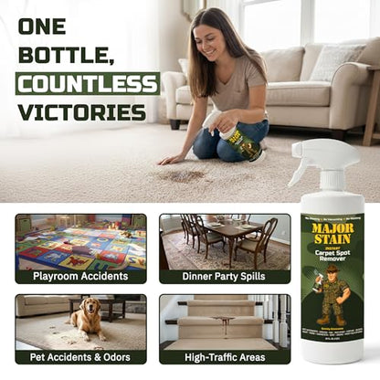 Major Stain Carpet Stain Remover Spray – 32oz – Powerful Carpet Cleaner Spray & Spot Remover for Carpet, Upholstery & Rugs – Removes Wine, Coffee, Grease & Food Stains – Fragrance Free - size: 32 Fl Oz (Pack of 1)