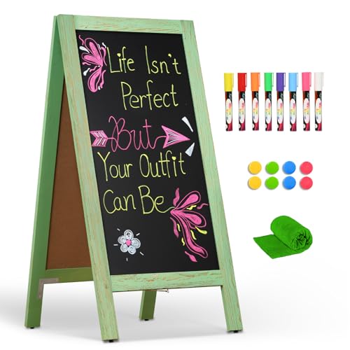 4 THOUGHT A-Frame Double-Sided Magnetic Chalkboard 40"x20", Green - color: Green