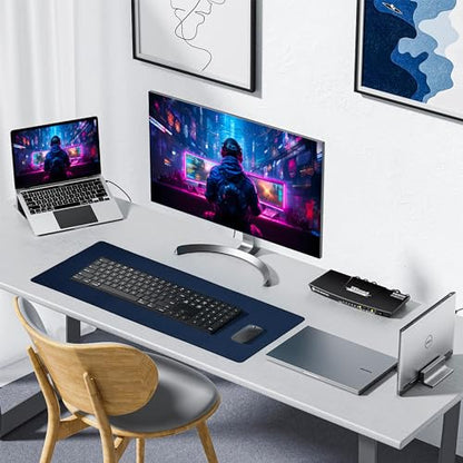 ALOANES Non-Slip Extended Mouse Pad Office&Home Desk Mat Stitched Edge - color: Navy, size: 35.4L x 15.7W inches