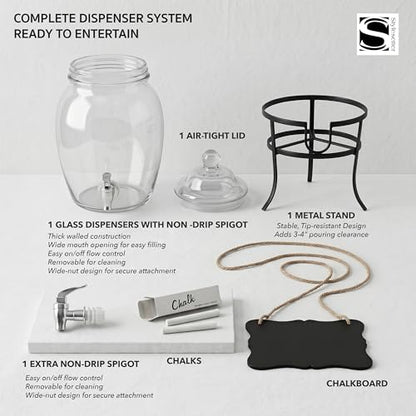 Style Setter Glass Beverage Drink Dispenser Fortuna with Metal Stand, 2 Gal - size: 2 Gallon