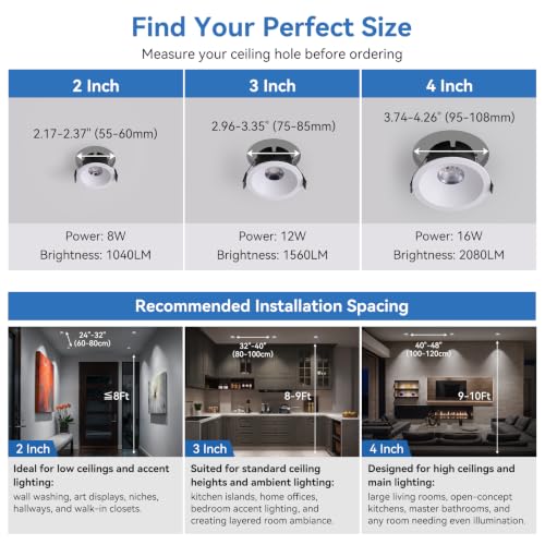 CycevSun 2 Inch Recessed Lights Anti-Glare COB Canless Spotlight, 6 Pack - color: White, size: 2 Inch