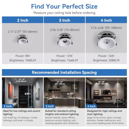 CycevSun 3 Inch Deep Anti-Glare COB LED Recessed Lights Spotlight, 6-Pack - color: White, size: 3 Inch