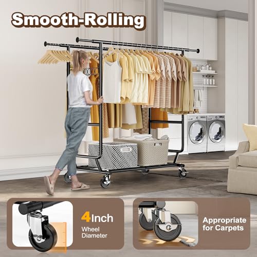 HOKEEPER Clothes Rack Load 650 LBS Collapsible Clothing Rack Double Rod - color: Black
