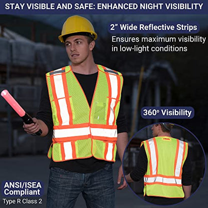 High Visibility Safety Vest – ANSI Class 2 Breakaway Vest with 5 Pockets, Yellow with Adjustable Hook and Loop Closure, Hi Vis Breathable Mesh, Heavy Duty Work Wear for Men or Women, 3 Pack (XL/XXL) - size: X-Large-XX-Large