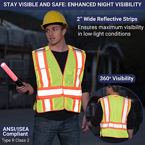 High Visibility Safety Vest – ANSI Class 2 Breakaway Vest with 5 Pockets, Yellow with Adjustable Hook and Loop Closure, Breathable Mesh, Heavy Duty Work Wear for Men or Women, 3 Pack (Medium/Large) - size: Medium-Large