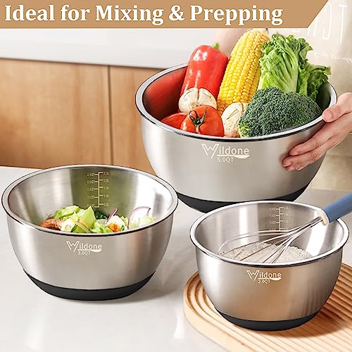 Wildone Mixing Bowls with Airtight Lids, Stainless Steel Nesting Bowls Set - color: Black
