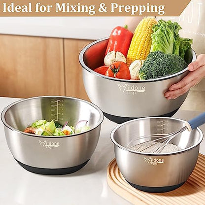 Wildone Mixing Bowls with Airtight Lids, Stainless Steel Nesting Bowls Set - color: Black