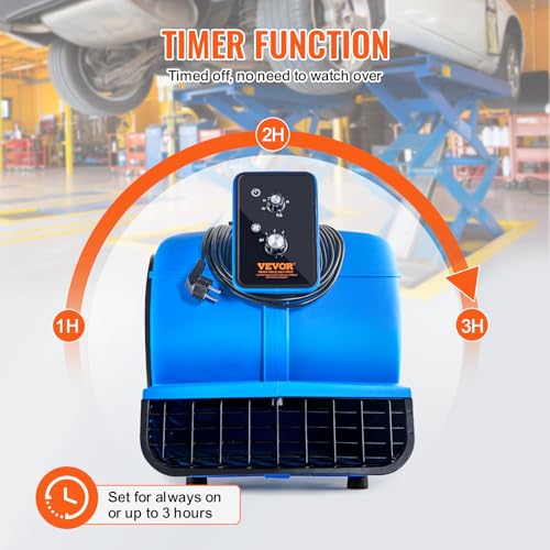 VEVOR Air Mover, 1 HP 4000 CFM Carpet Dryer for Cooling and Ventilating, Portable Floor Blower Fan with 3 Blowing Angles and Time Function, for Janitorial, Home, Commercial Use - size: 4000 CFM (1 HP)