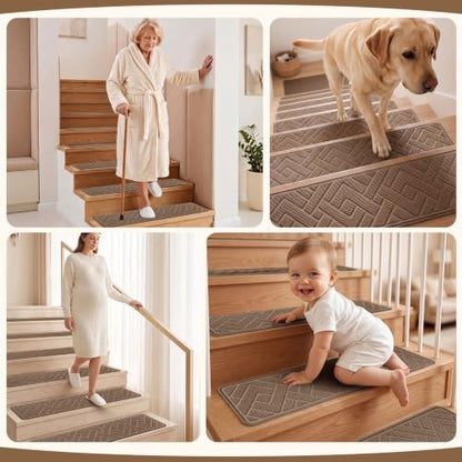 Non Slip Stair Treads for Wooden Steps, 15 Pack 8"x30", Taupe - color: Taupe, size: 8" x 30"