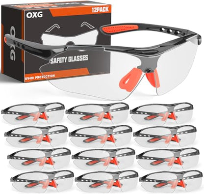 OXG Safety Glasses Bulk for Men Women, ANSI Z87 Safety Glasses UV Protection Protective Eyewear for Construction Woodworking - color: 12p-clear