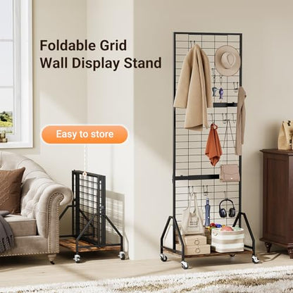ELYKEN Foldable Grid Wall Panels, 5.7 x 2 FT Movable Gridwall Display Rack - color: Rustic Brown, size: 2'w-1 pack