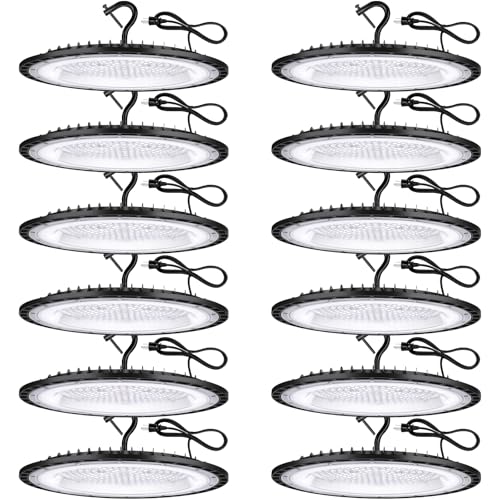 YANYCN 12 Pack 200W UFO LED High Bay Lights,120VAC IP66 Waterproof,850W MH/HPS 30800LM 5000K Daylight with Plug Commercial Bay Lighting for Barn,Gym,Factory,Warehouse,Shop,Workshop,Gym - size: 200W 12pack UFO Led High Bay light