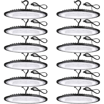 YANYCN 12 Pack 200W UFO LED High Bay Lights,120VAC IP66 Waterproof,850W MH/HPS 30800LM 5000K Daylight with Plug Commercial Bay Lighting for Barn,Gym,Factory,Warehouse,Shop,Workshop,Gym - size: 200W 12pack UFO Led High Bay light