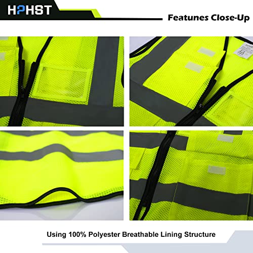 5 Pockets High Visibility Reflective Safety Vest,Zipper Front, Meets ANSI/ISEA Standards - color: Yellow-mesh, size: Small