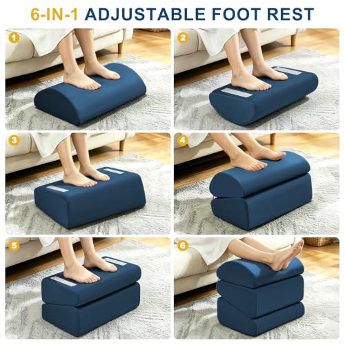 Under Desk Foot Rest, 6-in-1 Ergonomic Footrest, 5 Adjustable Heights-Blue - color: Blue