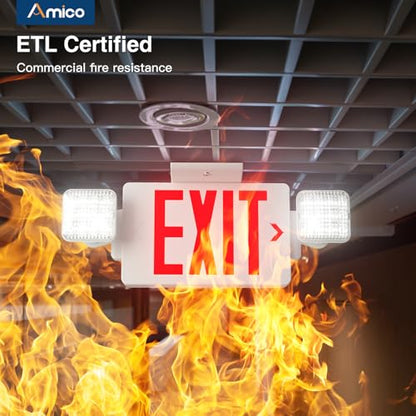Amico 1 Pack Commercial Red Double-Sided Exit Sign with Large LED Light - color: Red