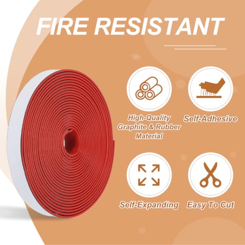 Smoke Fire Seal Strip 19.7 Feet 18mm/0.71" Wx2mm/0.08" T Red - color: Red, size: 19.7 FT x 18mm / 0.71" W x 2mm / 0.08" T