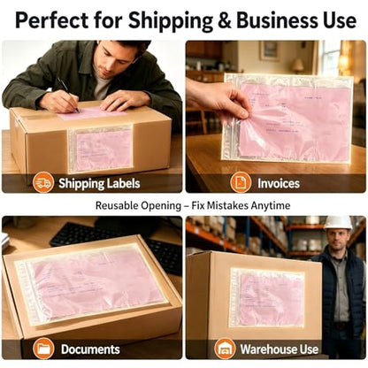 50 Pack Packing List Envelopes 6.7 x 9.9 Inch, Clear Adhesive Sleeves