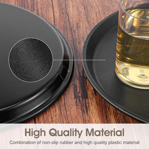 8 Pieces 11 Inch Black Round Plastic Serving Trays, Non Slip Surface Restaurant Serving Trays with Raised Edges, Food Drink Meals Server Tray for Home Kitchen Cafeteria Bar Hotel