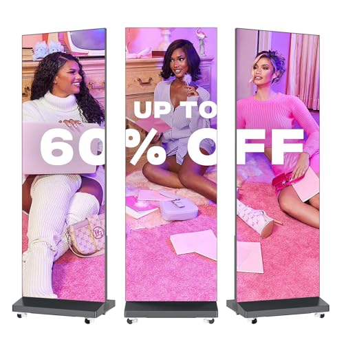 MWE P1.86 LED Poster Screen with Flight Case, 80" LED Digital Signage Display with Publishing System, Foldable Advertising Display Kiosk Video Wall for Events, WiFi/USB/HDMI (1 Panel) - size: 80"-1 Panel