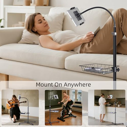 Rolling Tablet Floor Stand with Wheels - Bed Mount for 4.7-13" iPad