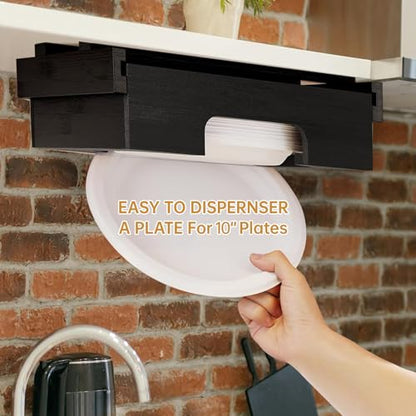 Paper Plate Dispenser,10-inch Paper Plate Dispenser Under Cabinet, Kitchen Counter Vertical Paper Plate Holder Organizer Countertop Caddy Black - color: Black, size: 10 Inch