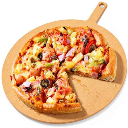 Lounsweer 22" × 18" Round Pizza Board with Handle, Wood Fiber Pizza Peel, Non-slip Cutting & Serving Board, Heavy Duty Wooden Serving Tray for Baking, Charcuterie & Kitchen Use - size: 18 Inches