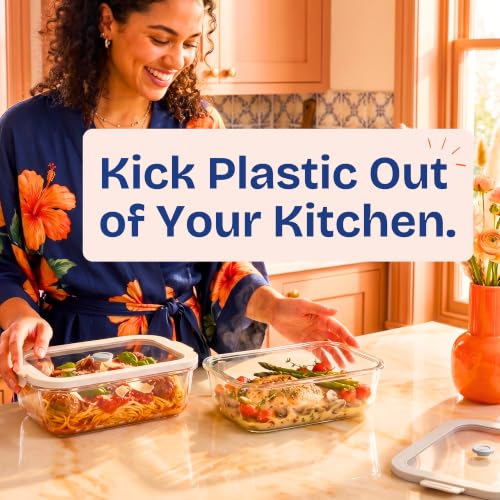 Non-Toxic Glass Food Containers with Lids, 2-Pack, 50 oz, Airtight, Gray - color: Gray, size: 50 Oz