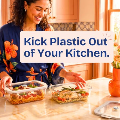 Non-Toxic Glass Food Containers with Lids, 2-Pack, 50 oz, Airtight, Gray - color: Gray, size: 50 Oz