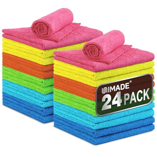 UNIMADE Microfiber Cleaning Cloth, 24 Pack Reusable Microfiber Towels - color: Multicolor, size: 24pk