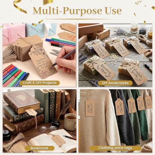 SallyFashion Large Kraft Gift Tags with String, 100 Pack 2 X 4 inch - color: Large Brown