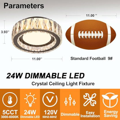 11 Inch LED Dimmable Crystal Flush Mount Ceiling Light Fixture - color: Brushed Black, size: 11 Inch