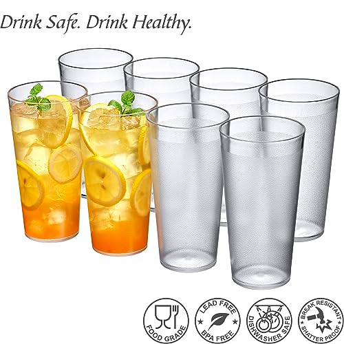 Amazing Abby - Cafely - 24-Ounce Plastic Tumblers (Set of 8), Plastic Drinking Glasses, Restaurant-Style Tumblers, Commercial-Grade Cups, Stackable, BPA-Free, Shatter-Proof, Dishwasher-Safe, Clear - style: All-Clear, 24 oz